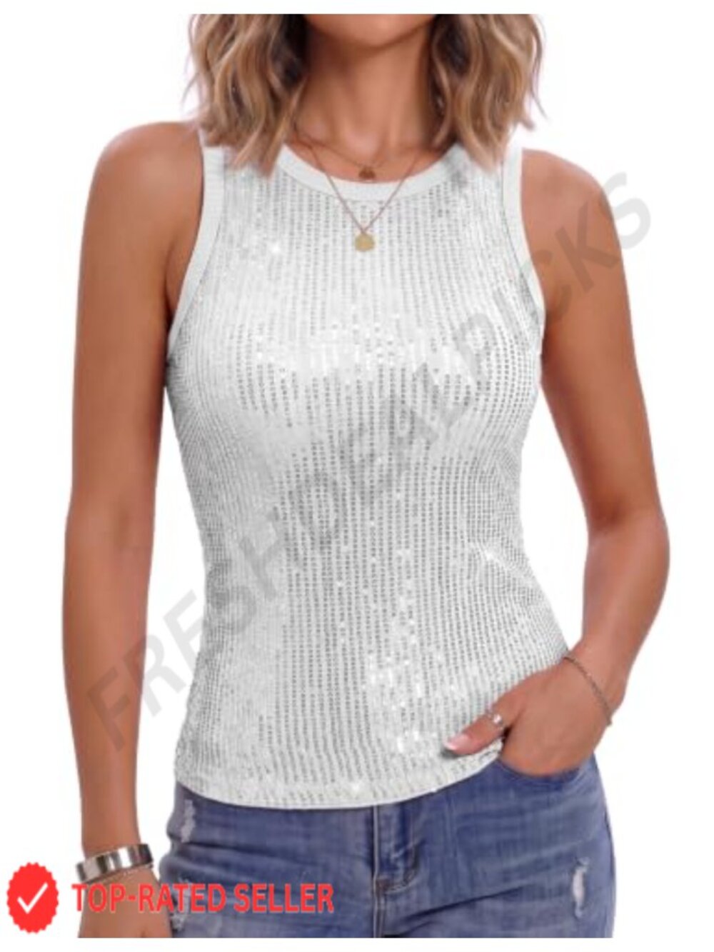 Sequin Tank Top Sleeveless Y2K Concert Party Blouse